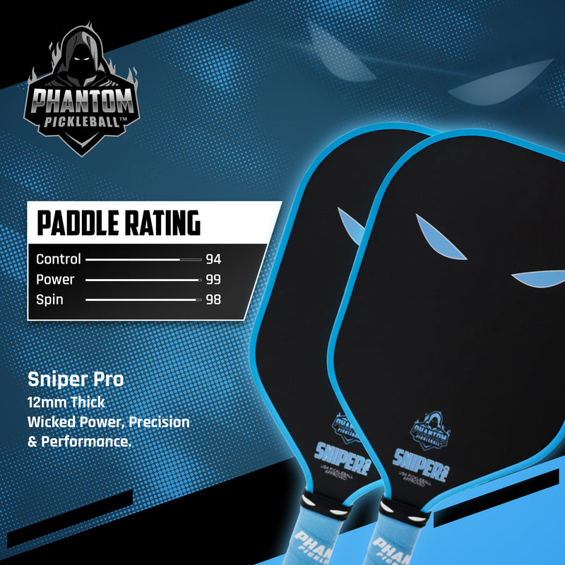 PHANTOM SNIPER PRO 12MM T700 Raw Carbon Fiber Thermoformed Pro Pickleball Paddle w/ Premium Cover