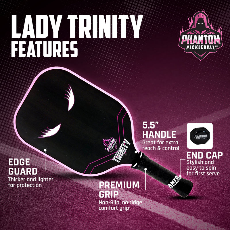 Phantom LADY TRINITY 14MM T700 Raw Carbon Fiber Thermoformed Pro Pickleball Paddle w/ Premium Cover